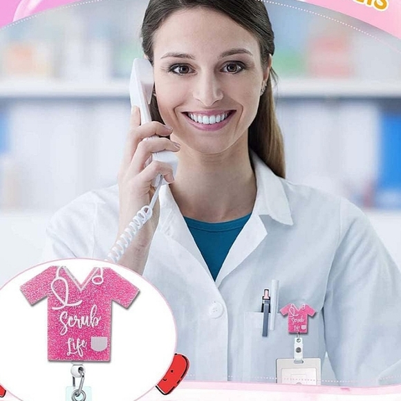 ID Badge Holder Retractable Nurse Scrub Life Custom Pink Glitter - Picture 6 of 6